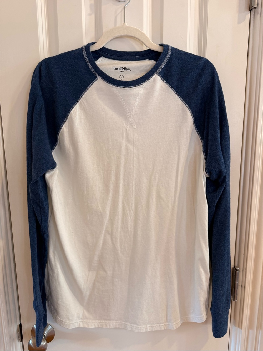 Goodfellow & Co White and Navy Long Sleeve Raglan Tee